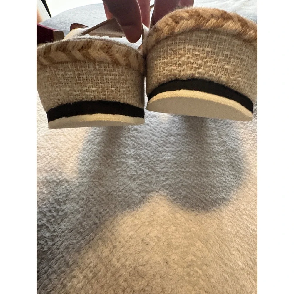 Cream Brown Espadrille Platform Wedge Sandals Mules Size 9 CN 41 Summer Boho